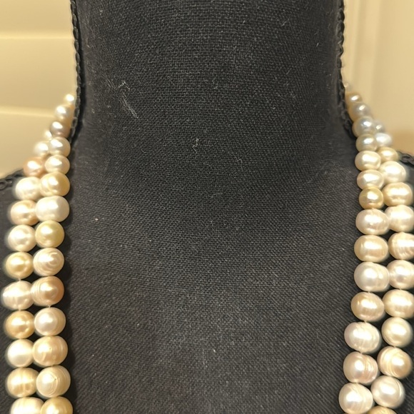 Vintage Freshwater Baroque Circle Pearl Necklace Double Strand Silver toggle 25” - Picture 15 of 15